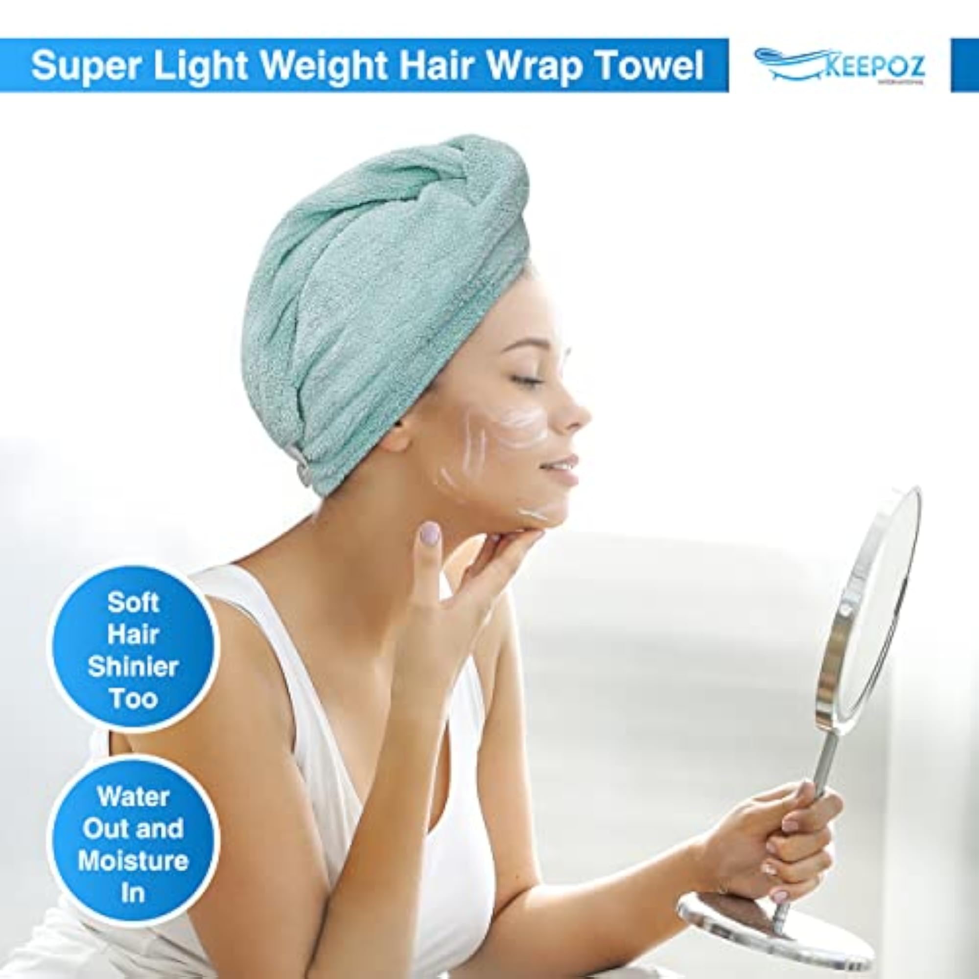 Zero Twist 100% Cotton Hair Towel Wrap, Ocean Green